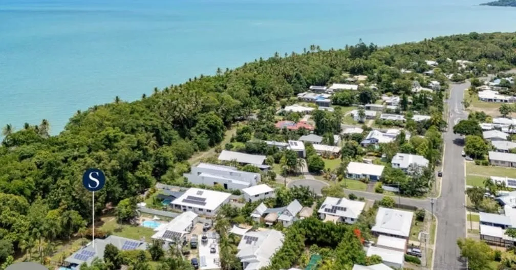 Aerial view of Wonga Beach township along the Coral Sea coast