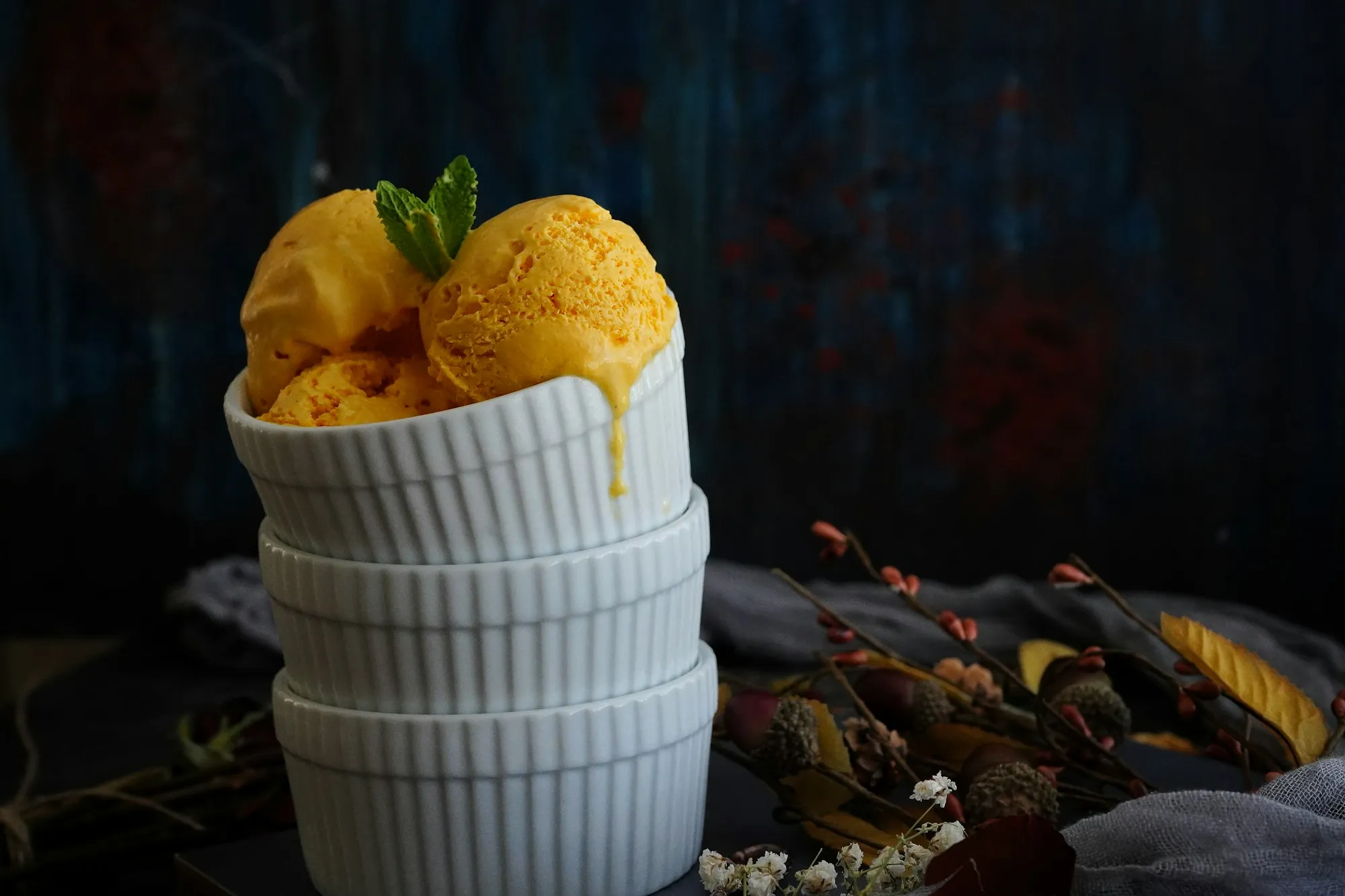Scoops of tropical mango ice cream