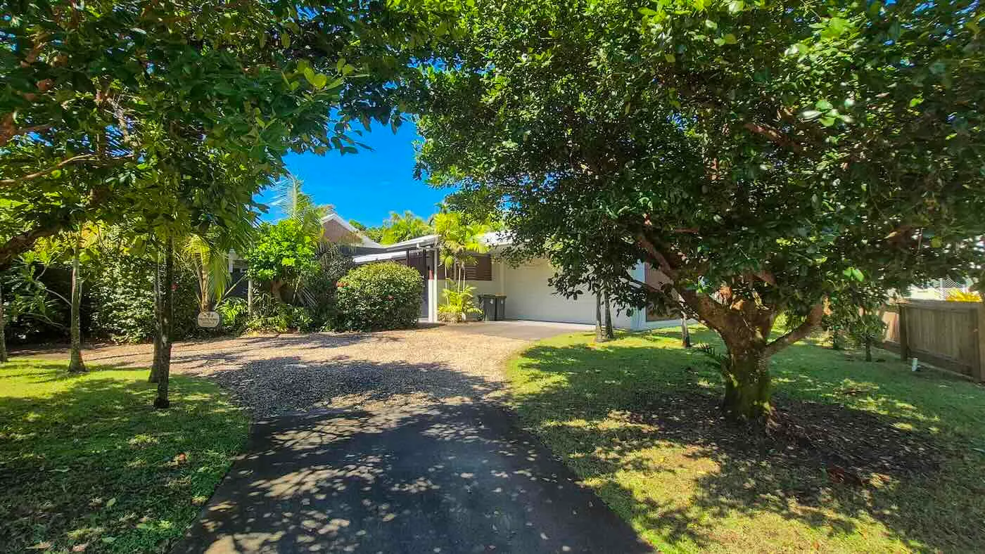 Tree-lined driveway leading to the house